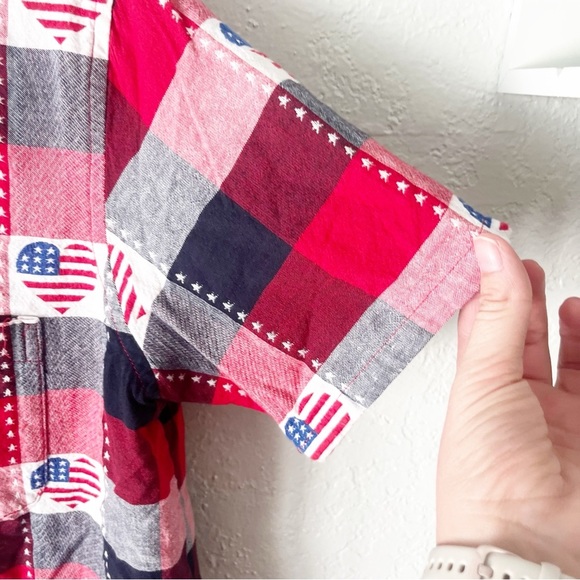 Vintage Top Women's Large Plaid American Flag Heart Button Down Grancmacore 90s - Picture 5 of 7
